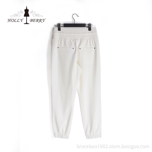 Breathable Elastic High Waist Rivet Loose Streetwear White Womens Sweatpants Fashionable